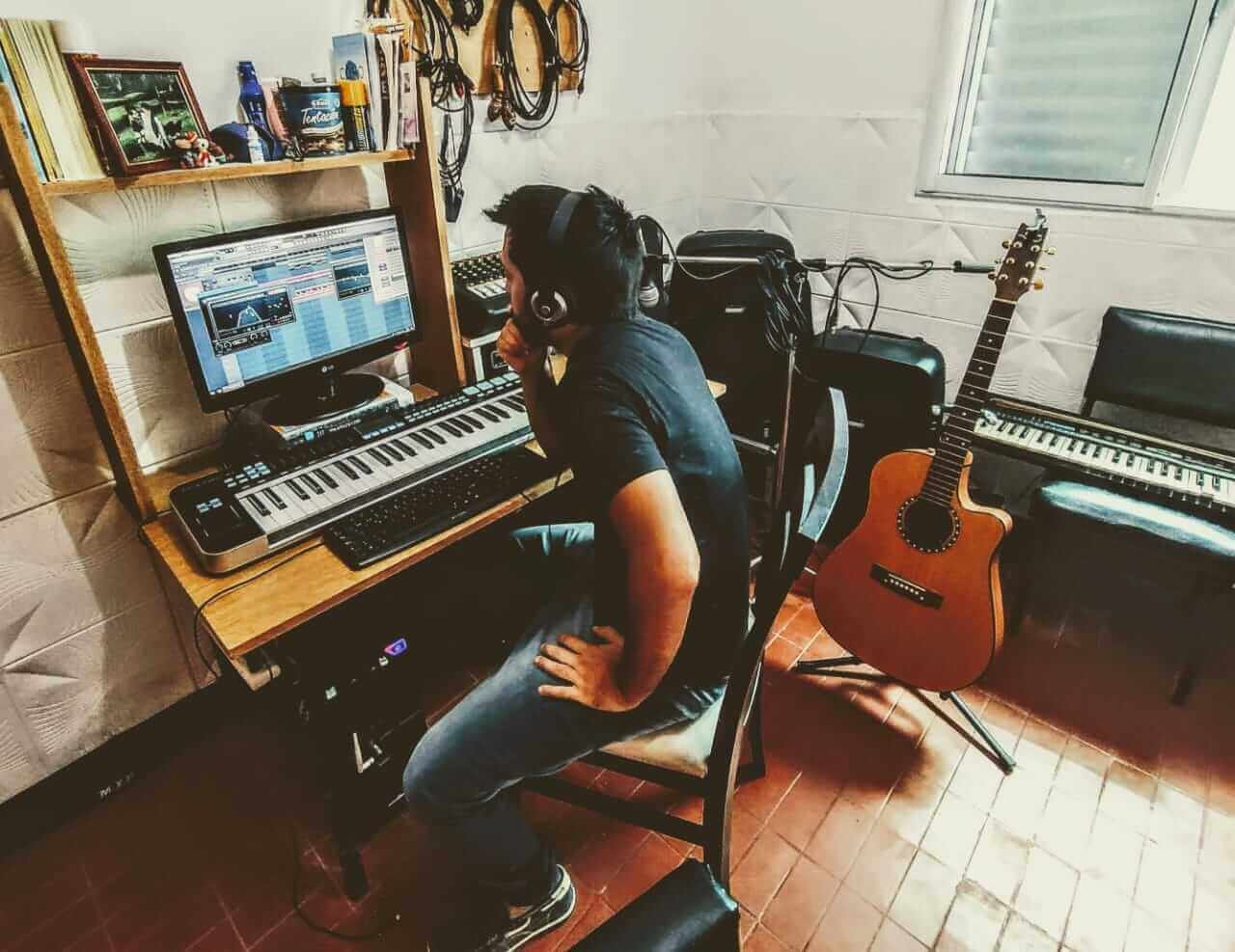 musician in his studio